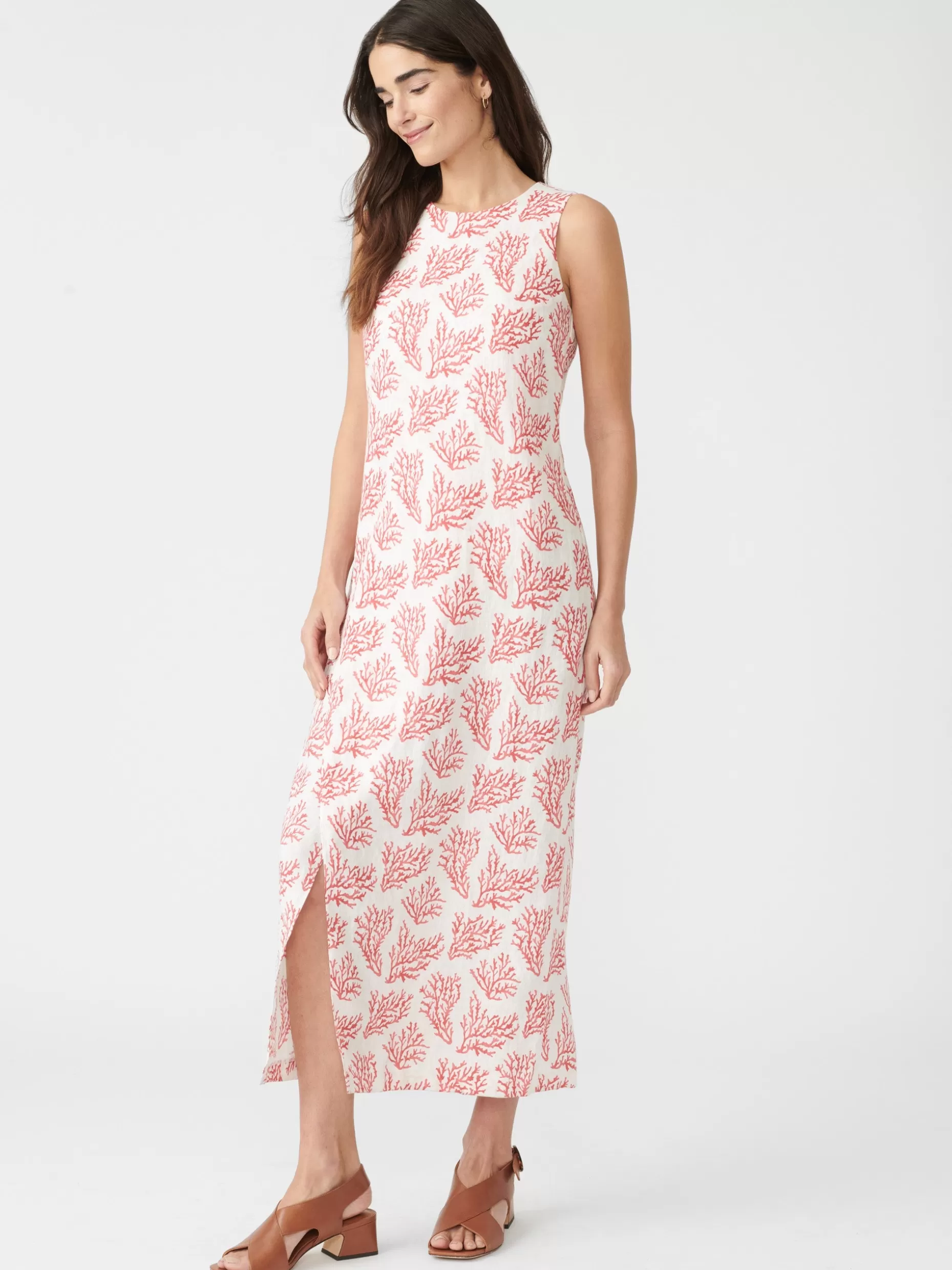 J. McLaughlin Layana Linen Dress In Mega Coral Cay Texture-Women Dresses