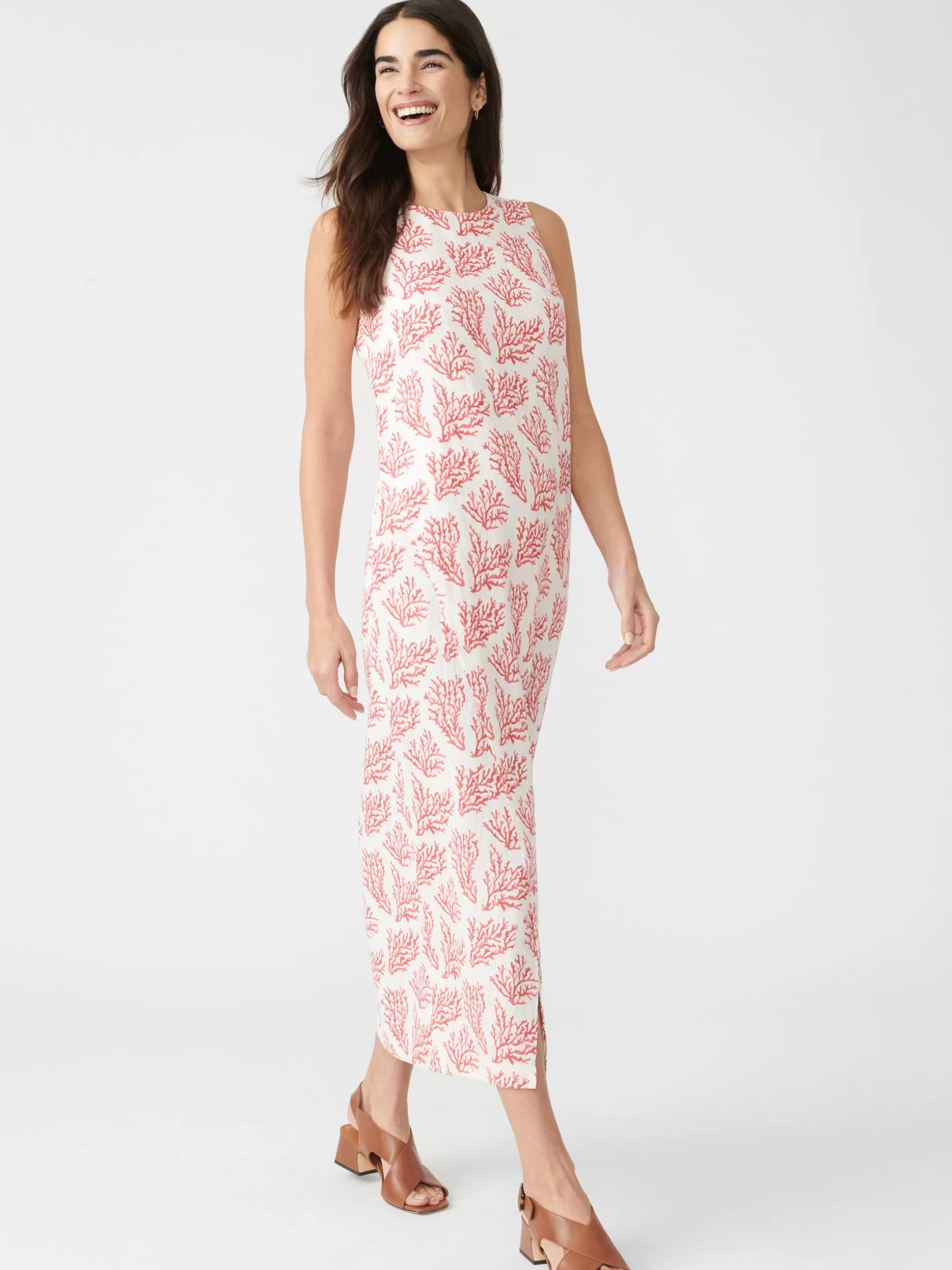 J. McLaughlin Layana Linen Dress In Mega Coral Cay Texture-Women Dresses