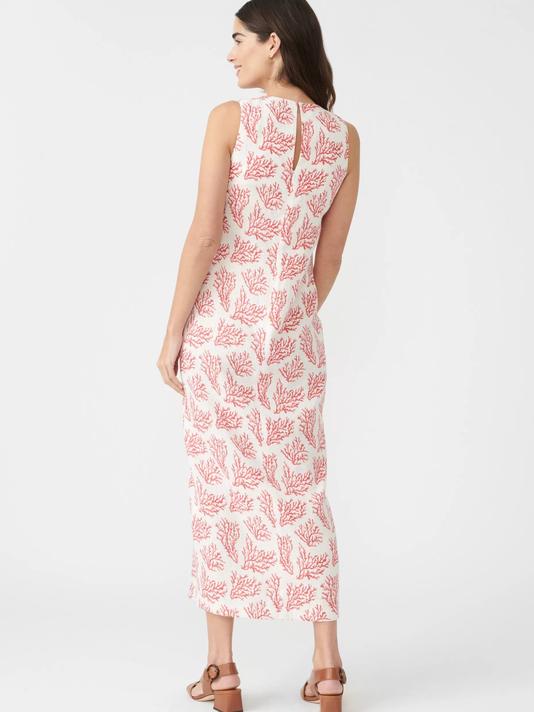 J. McLaughlin Layana Linen Dress In Mega Coral Cay Texture-Women Dresses