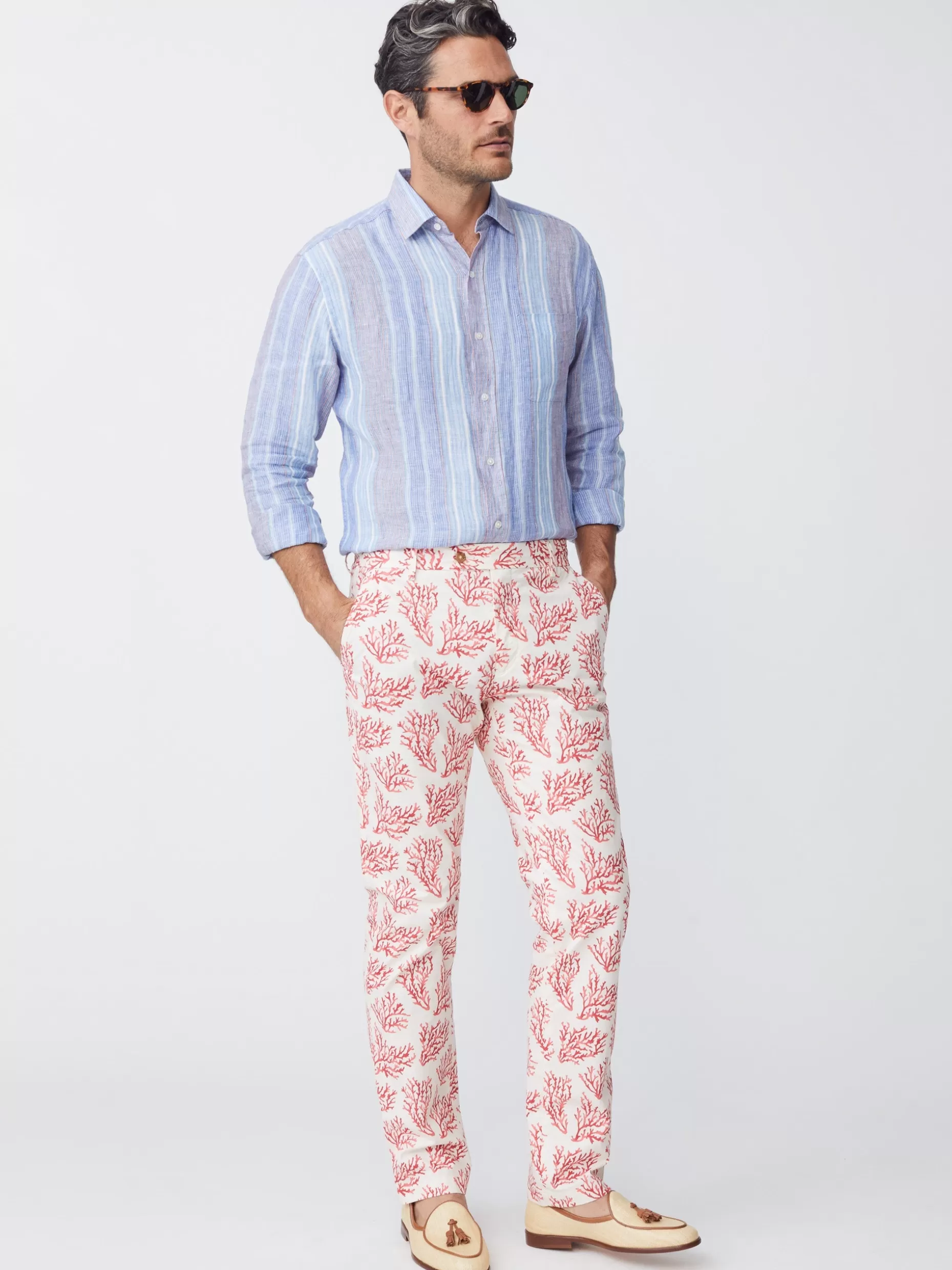 J. McLaughlin Lukas Pants In Mega Coral Cay Texture- Pants