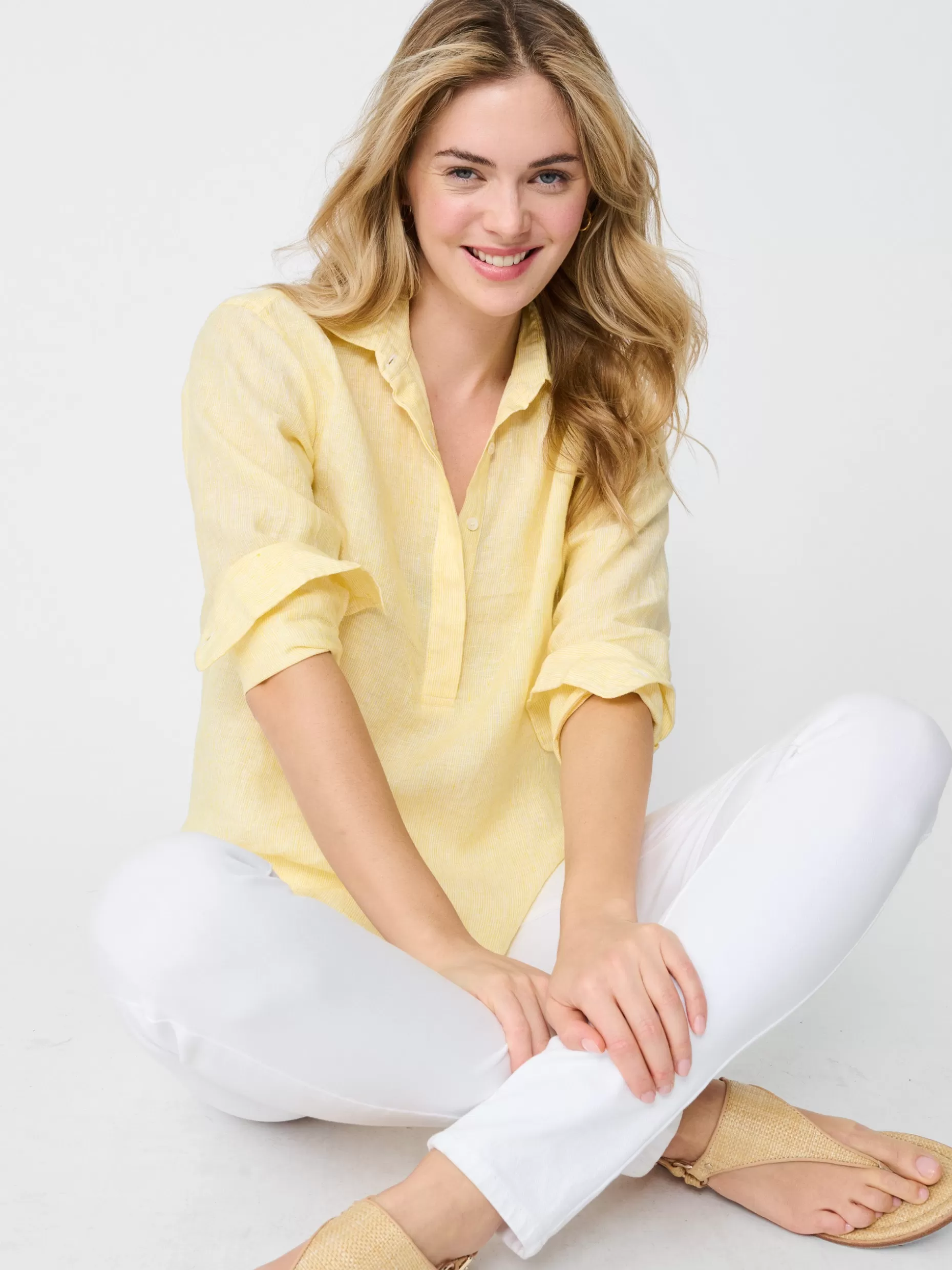 J. McLaughlin Lula Linen Shirt In Stripe-Women Tops